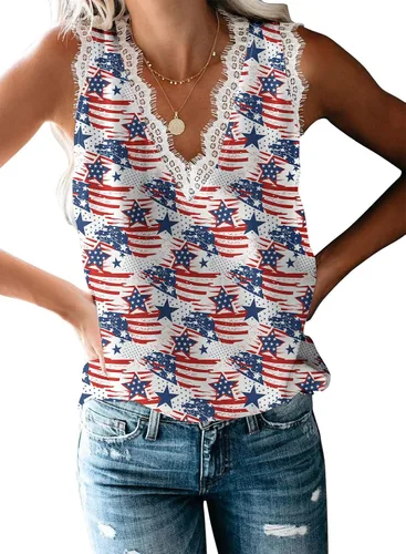 Miniatura 69 de VIISHOW - Camiseta sin mangas, sexy, con cuello en V y bordes de encaje para mujer, camisola de vestir, camisas de gasa, sin mangas, casuales