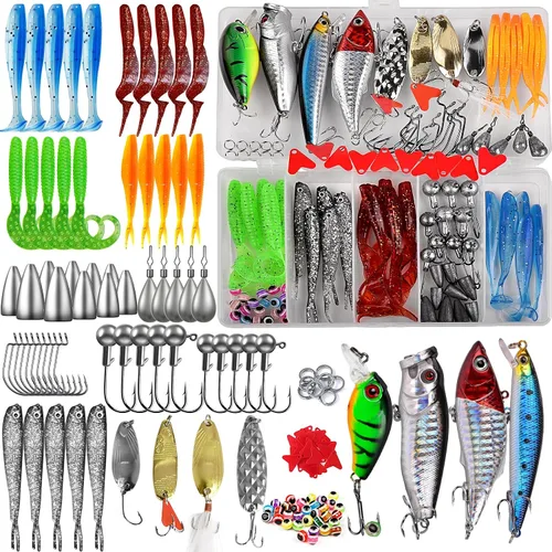 Miniatura 7 de Kit de Señuelos de Pesca y Cebos - Kit Integral de Señuelos de Pesca para Trucha, Lubina y Salmón - Incluye Camarones de Plástico, Cebo de Gusano