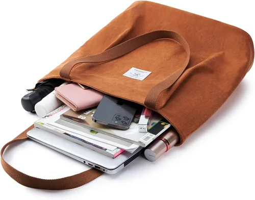 Miniatura 8 de KALIDI - Bolsa de pana para mujer, con cremallera, casual, de gran capacidad, con bolsillos