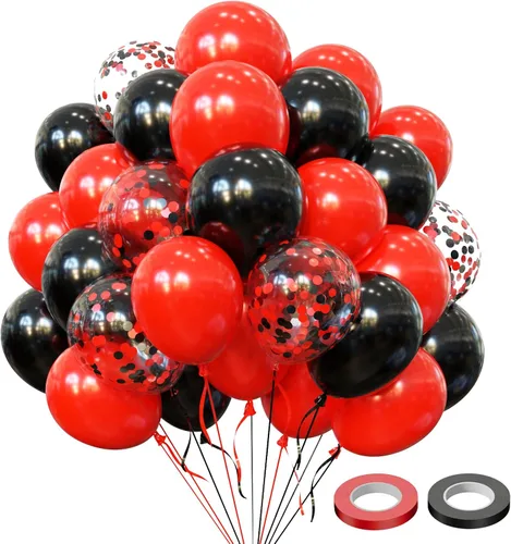 Globos rojos y negros, 57 globos rojos de 12 pulgadas, globos negros para bodas, Año Nuevo, graduación, decoración de fiesta de cumpleaños