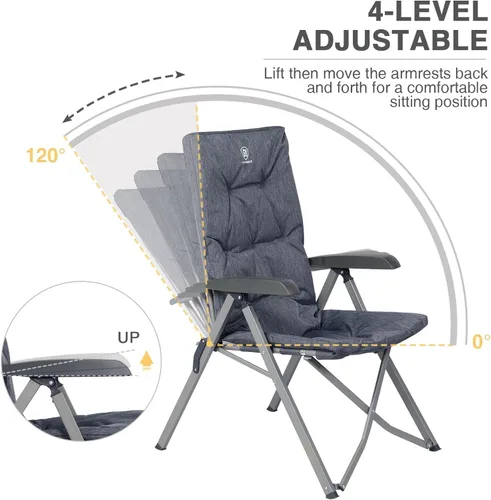 Miniatura 2 de EVER ADVANCED Juego de 2 sillas de camping de lujo para adultos, resistentes con respaldo alto, silla de jardín plegable de gran tamaño, cómodas