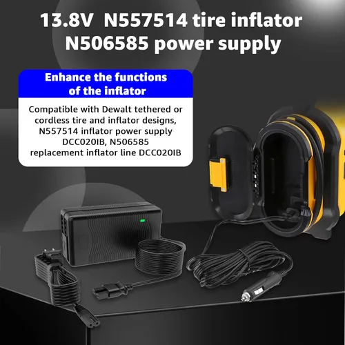 Miniatura 3 de Cargador N557514 y cable inflador N506585 para inflador de neumáticos inalámbrico DeWalt 20V MAX, repuesto para fuente de alimentación de compresor