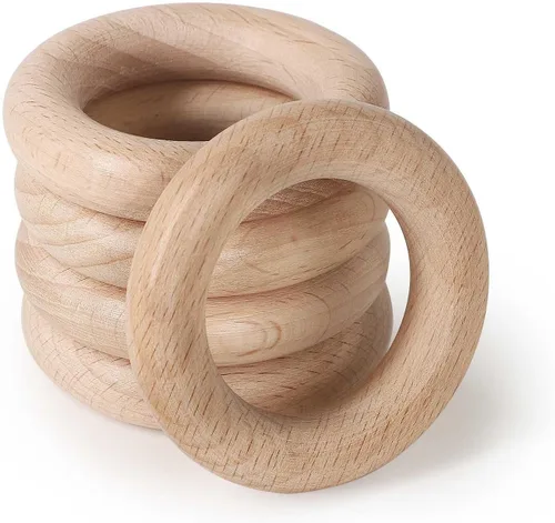 Miniatura 28 de FoDau770 5 anillos de madera de haya natural, anillos de madera maciza sin terminar, círculos de madera resistente, círculos de macramé