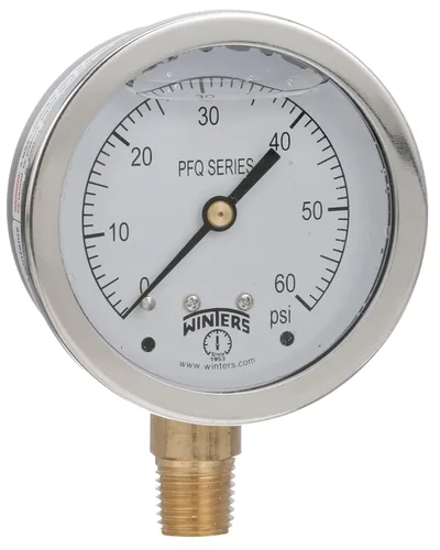 Miniatura 2 de Winters Serie PFQ 304 Medidor de presión de acero inoxidable, con escala única y relleno de líquido, con interior de latón, de 0 a 60 psi