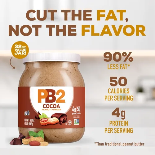 Miniatura 3 de PB2 Mantequilla de cacao de chocolate en polvo con cacao – 0.14 oz de proteína, 90% menos grasa, certificado sin gluten, solo 50 calorías por