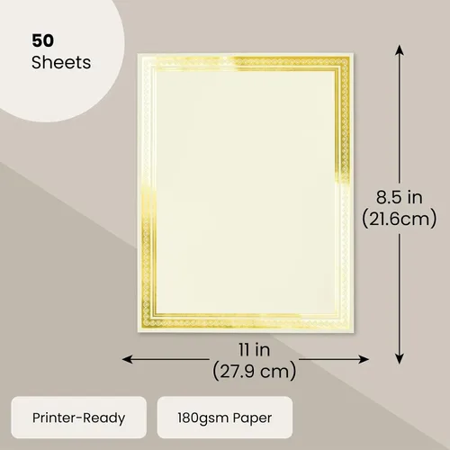Miniatura 4 de Juvale Papel de certificado de lámina dorada, papel de premio compatible con impresoras para impresión, cartulina versátil con borde dorado, 8.5 x