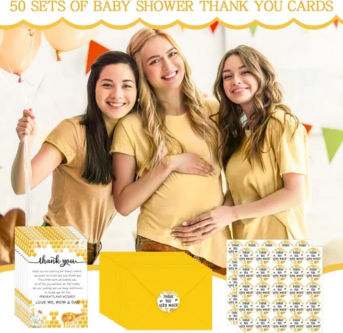 Miniatura 6 de Chuangdi 50 juegos de tarjetas de agradecimiento para baby shower con sobres y calcomanías, 50 tarjetas de felicitación de agradecimiento para baby
