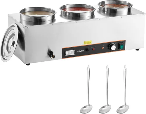 Miniatura 21 de VEVOR Calentador de Sopa Eléctrico, Olla Redonda Doble de Acero Inoxidable de 7.4QT Temperatura Ajustable 86~185°F, Bain Marie Comercial de 1200W