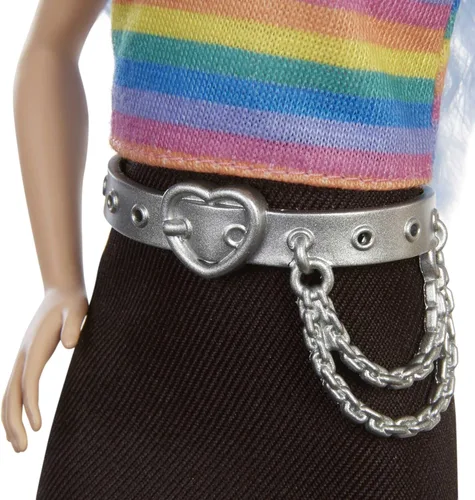 Miniatura 4 de Barbie Fashionistas - Muñeca #146 con 2 trenzas trenzadas y prótesis de pierna con vestido estampado de estrellas, zapatos blancos y pulsera