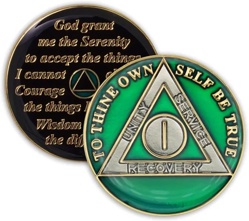 Miniatura 10 de Moneda de sobriedad de 1 año Ficha de aniversario de recuperación de chip AA Triplate (negro)