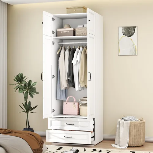 Miniatura 3 de Armario Armario con puertas: Armario blanco extra alto de 89 pulgadas con almacenamiento en la parte superior, Armarios de dormitorio con 2 puertas