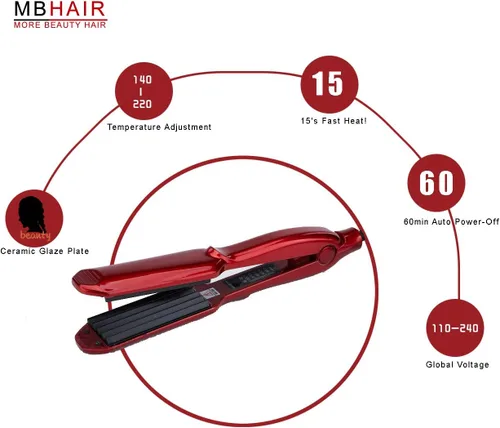 Miniatura 2 de MBHAIR Plancha de cerámica para dar volumen al peinado esponjoso, plancha de pelo de corrugación, plancha de pelo de cerámica antiestática
