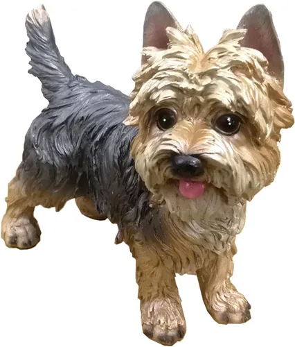 WANLIAN Estatua de Perro Yorkshire Terrier Ornamentos de Perro de Simulación Figurilla de Poliresina Realista Pintada a Mano para Decoración del