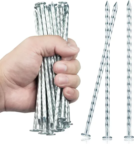 Estacas de jardín galvanizadas de 6.3 pulgadas (paquete de 150) estacas de césped de metal en espiral para césped artificial, bordes de