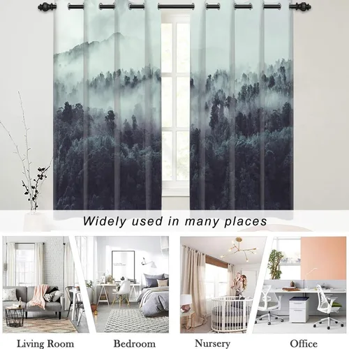Miniatura 82 de AWERT Cortinas opacas para dormitorio, árbol negro con niebla, naturaleza, amanecer, bosque, 2 paneles para sala de estar, bloqueo de calor, 21 x 45