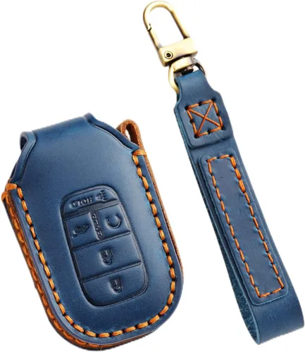Funda de cuero genuino para llavero de 5 botones para Honda Civic Accord Pilot CRV Pilot HRV 2022 2023 2024 2025 (azul)