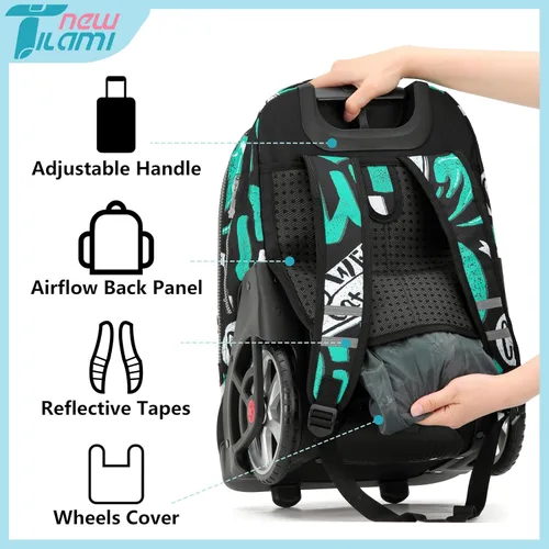 Miniatura 69 de NEW TILAMI Mochila con ruedas de 19 pulgadas con bolsa de almuerzo para niñas y niños, mochila para laptop con ruedas, bolsa de mano duradera