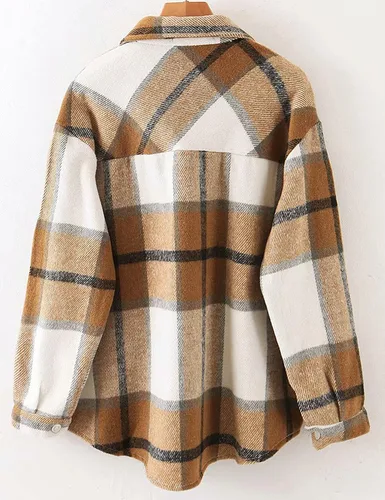 Miniatura 3 de Tanming - Chaquetas de franela cepillada para mujer, a cuadros, con botones, solapas y bolsillos, camisa tipo chaqueta