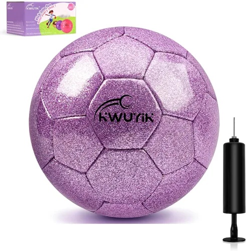 Miniatura 9 de Tamaño 3, 4, 5, juego de pelota de fútbol con purpurina, rosa, dorado, morado, con inflador, pelota de fútbol para niños de 3-6, 6, 8, 8-12, pelota