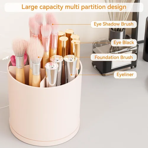 Miniatura 6 de Yieach Soporte giratorio de acrílico para brochas de maquillaje con tapa para tocador, baño, encimera, organizador de brochas de maquillaje Rosa