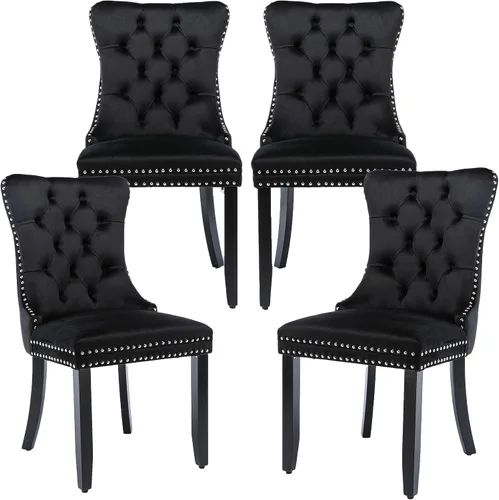 Miniatura 8 de LKTART Juego de 2 sillas de comedor de terciopelo, sillas de comedor copetudas con ribete de anillo de clavo, silla de comedor tapizada con patas