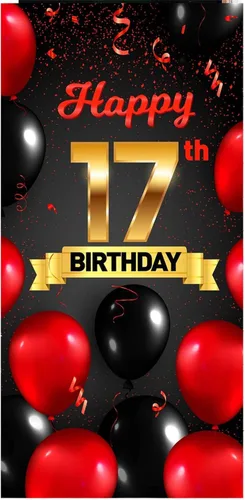 Miniatura 9 de Cartel de feliz cumpleaños 15 cumpleaños rojo y negro telón de fondo para cabina de fotos, globos de vítores a 15 años de edad, decoración temática
