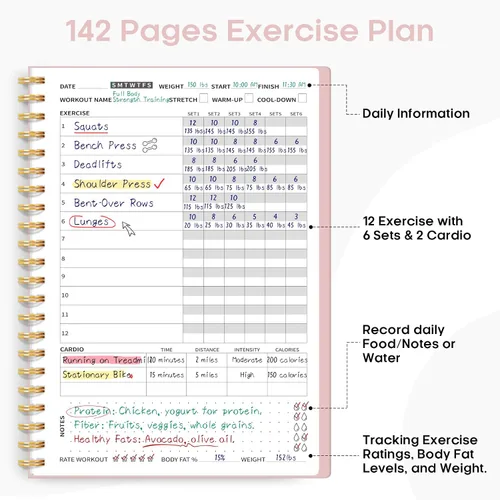 Miniatura 2 de Diario de entrenamiento de fitness para mujeres y hombres, A5 (5.5 x 8.2 pulgadas) planificador de registro de entrenamiento para rastrear, rosa