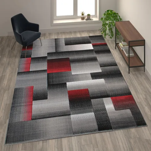 Miniatura 24 de Flash Furniture Elio Collection - Alfombra de área con patrón de bloques de color, alfombra de olefina azul de pelo alto, alfombra de área de 2 x 3
