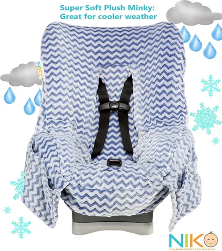 Miniatura 6 de Niko Easy Wash - Funda y forro para asiento de automóvil para niños, diseño Chevron Minky azul, ideal para clima invernal, ajuste universal, probado
