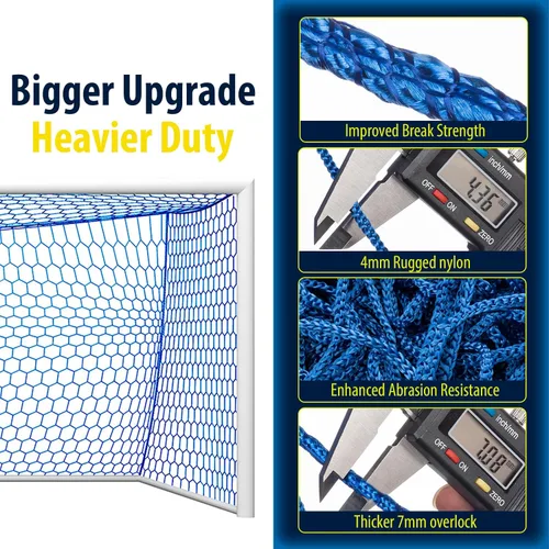 Miniatura 4 de Repuesto de red de portería de fútbol profesional de 24 x 8 pies, 18.5 x 6.5 pies [nailon de 0.157 in, 4 pulgadas hexagonal], resistencia a