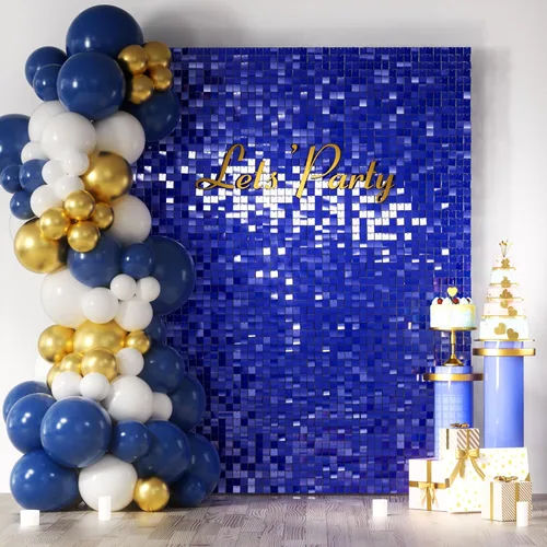 Miniatura 34 de COKAOBE Fondo de pared azul turquesa brillante, 24 piezas de panel de fondo cuadrado de lentejuelas brillantes, fondos de fotos para cumpleaños