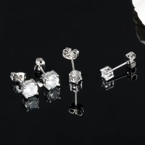 Miniatura 2 de Pendientes de tuerca de acero de titanio chapado en platino princesa 3A Rhinestone para mujer