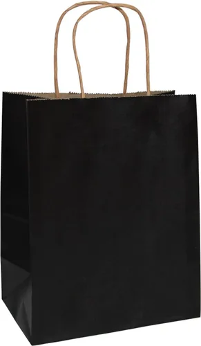 FACEBAG 50 bolsas de papel negras con asas a granel, 8 x 4.25 x 10.5 pulgadas, bolsas de regalo de tamaño mediano para recuerdos de fiesta, comida