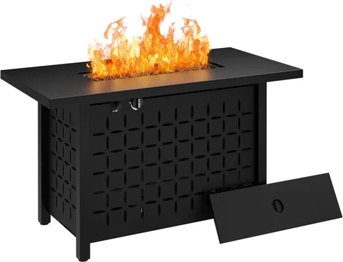 Miniatura 11 de Mesa para fogata de propano de 28 pulgadas con tapa, chimenea cuadrada de gas para exteriores de 50,000 BTU, resistente a la intemperie, mesa