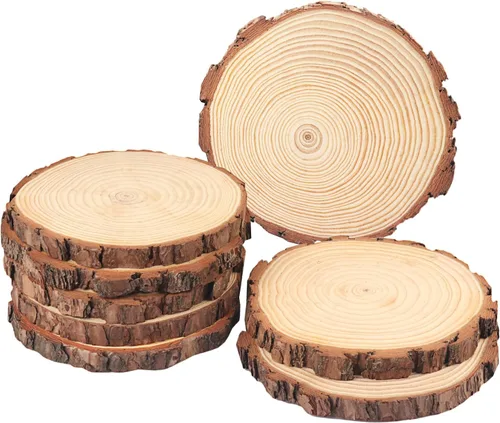 8 piezas de rodajas de madera natural de 7-8 pulgadas, círculos de madera de pino sin acabar con corteza para posavasos, manualidades de bricolaje,