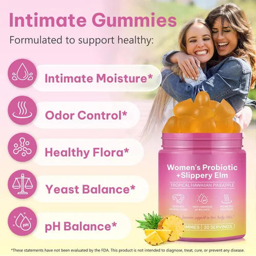 Miniatura 4 de Daiasns Gomitas de probióticos femeninos: gomitas probióticas de piña para mujeres, con olmo resbaladizo, apoyo al equilibrio del pH, lactobacillus