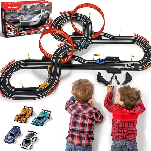 Conjuntos de Pistas de Carreras de Coches de Ranura de 30 Pies, Juguetes para Edades 8-10 - Pista Doble de Carreras de Coches 1:43 con 4 Coches de