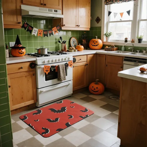 Miniatura 7 de TYUU Tapete de Baño de Halloween, Alfombra de Baño de Halloween Delgada Antideslizante de Secado Rápido Tapete de Baño de Murciélago que Cabe Debajo