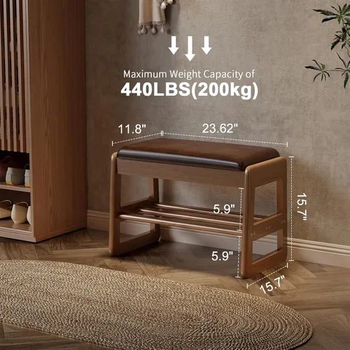 Miniatura 3 de AQIMUELE Banco pequeño para zapatos, banco de zapatos de 2 niveles con almacenamiento con tapa abatible, zapatero de madera para entrada, pasillo
