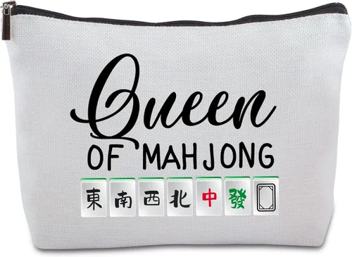 Queen Of Mahjong - Bolsa de maquillaje con cremallera para viajes, bolsa de cosméticos Mahjong, regalo para amantes de Mahjong, mujeres, hermana,