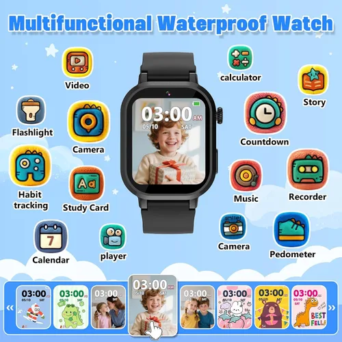 Miniatura 2 de Wiszodet Reloj inteligente impermeable para niños, regalo para niños de 3 a 12 años con 39 juegos, pantalla táctil HD, reproductor de música, cámara