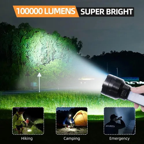 Miniatura 2 de Queena Paquete de 2 Linternas LED Recargables – 100000 Lúmenes Linternas Solares Súper Brillantes, Linterna Compacta e Impermeable para el Hogar