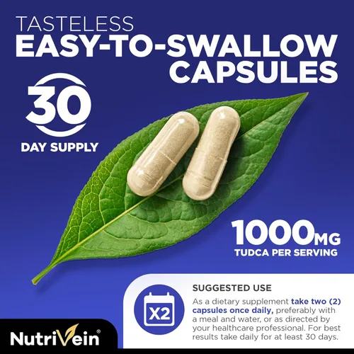 Miniatura 5 de Nutrivein Suplemento prémium de apoyo hepático TUDCA+ 1000 mg - Suministro para 30 días (60 cápsulas): Suplemento TUDCA Sales biliares