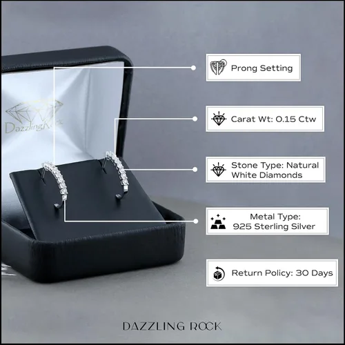 Miniatura 4 de Dazzlingrock Collection Aretes de aro clásicos en forma de J de diamante redondo de 0.15 quilates (ctw) para ella en plata de ley 925