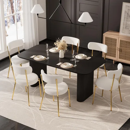 Miniatura 23 de RGZ Juego de mesa de comedor oval moderna de 71", juego de mesa y sillas de 7 piezas para 6, juego de mesa de cocina de mármol sintético y 6 sillas