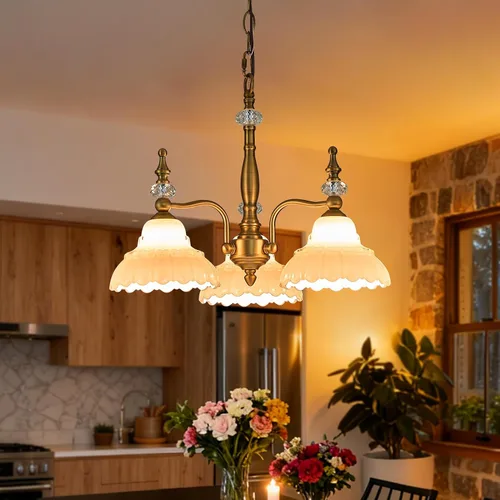 Miniatura 3 de HDDFL Candelabro de 3 luces, lámpara moderna colgante para comedor, entrada, sala de estar, dormitorio, cocina, marrón y latón
