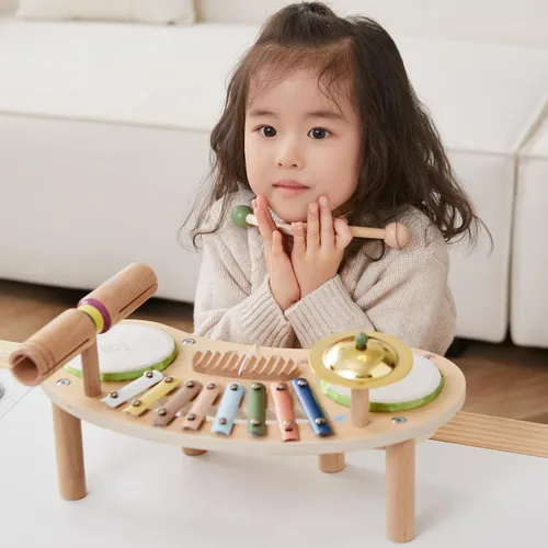 Miniatura 3 de Asweets Juego de batería 7 en 1 para niños pequeños, xilófono de madera, kit de instrumentos musicales, juego para niños pequeños, juego de batería