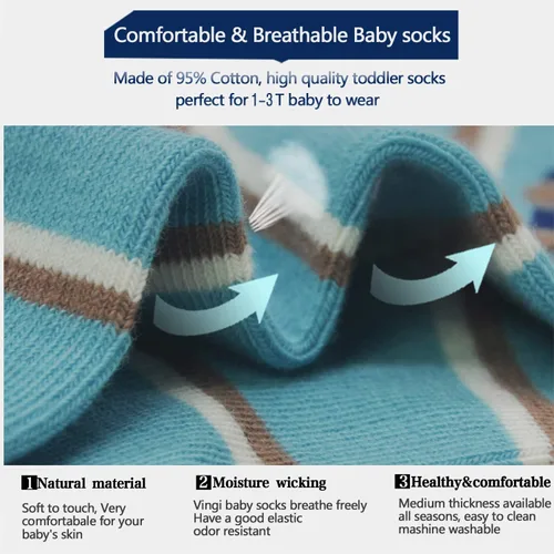 Miniatura 5 de Calcetines SkiBeaut para niño, 12 pares de calcetines antideslizantes para niño, calcetines de algodón con adherencia para niños de 1-3 3-5 5-7