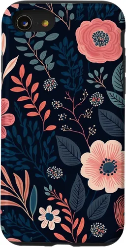 Miniatura 17 de Boho Navy Blue and Pink Floral Botanical Pattern Flower Art Case for iPhone 17