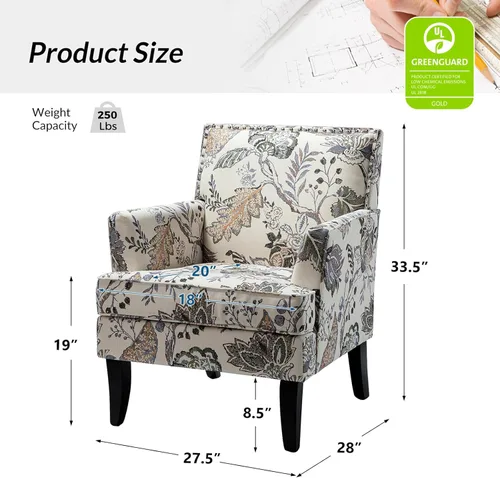 Miniatura 2 de HULALA HOME Silla de Acento Moderna con Brazos y Patas de Madera, Silla de Acento con Patrón Floral Sillón de Respaldo Alto, Reposabrazos Acolchados